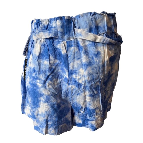 New Look Tie Dye Wide Leg Shorts Pockets Sz Small Womens Blue High Waisted w/ Po - Picture 2 of 11